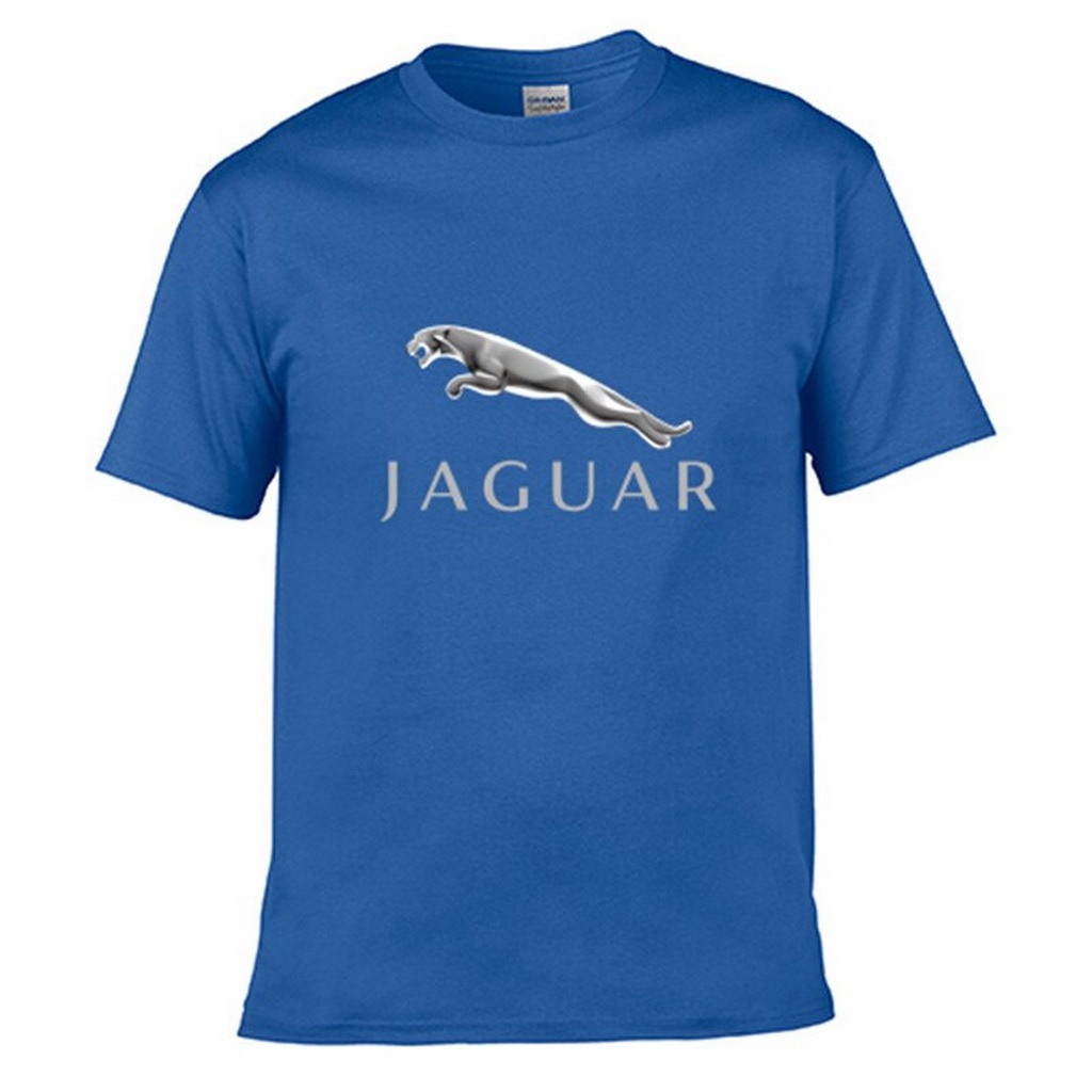 Duck-store เสื้อยืดพิมพ์ลายแฟชั่น Summwe เสื้อยืดลําลอง พิมพ์ลายโลโก้รถยนต์ JAGUAR สีฟ้า แฟชั่นยอดนิยม สําหรับผู้ชาย