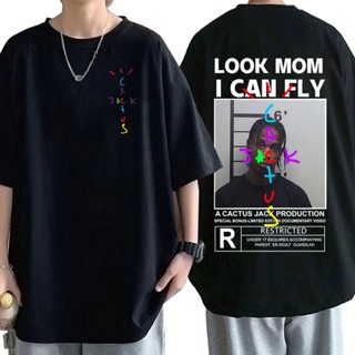 Igrp 【พร้อมส่ง】LOOK MOM I CAN FLY Travis Scott เสื้อยืด ลายกระบองเพชร ตัวอักษร สีรุ้ง แนวสตรีท ฮิปฮอป โอเวอร์ไซซ์ สําหรั