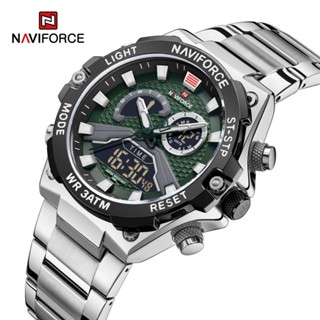 Naviforce นาฬิกาข้อมือควอตซ์ดิจิทัล อนาล็อก อะนาล็อก สายสเตนเลส กันน้ํา หรูหรา แฟชั่นสําหรับผู้ชาย