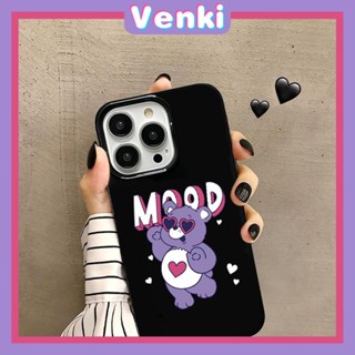 VENKI - เคสไอโฟน11 เคส iPhone Soft TPU เคสลูกอมสีดำเงาน่ารักสีม่วงแว่นกันแดดหมี Collage ป้องกันกล้องกันกระแทกสำหรับ iPhone 14 13 12 11 Pro Max 7 8 Plus X XR