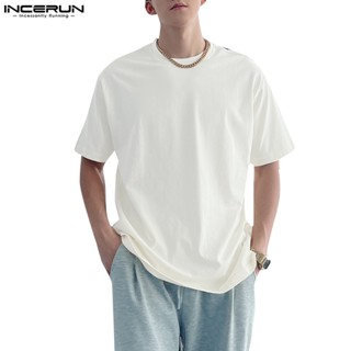 Incerun เสื้อกีฬาลําลอง แขนสั้น ระบายอากาศ ทรงหลวม สีพื้น