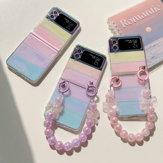 Samsung Galaxy Z Flip 3 Flip4 เคสชุบสี ใส พับ ป้องกัน กันกระแทก พร้อมสร้อยข้อมือ