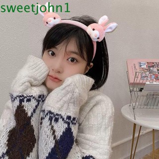 Sweetjohn ที่คาดผม ผ้ากํามะหยี่ขนนิ่ม รูปกระต่ายน่ารัก ตลก หัวใจ แต่งหน้า ปาร์ตี้ สัตว์ล้างหน้า ที่คาดผม สไตล์เกาหลี