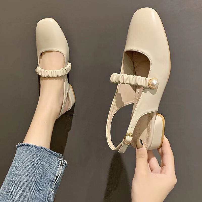 Charming missx รองเท้าส้นสูง สูง1นิ้ว สายคาดประดับไข่มุก หวานมาก BR330