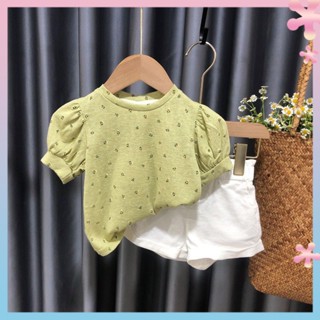 Korean girls bubble sleeve short sleeve top summer baby girl floral T-shirt 2021 summer new half sleeve Princess