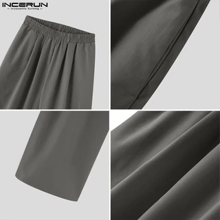 Incerun กางเกงขายาว ทรงหลวม ทรงตรง สีเข้ม สําหรับผู้ชาย