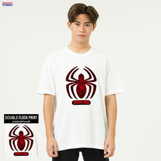 Marvel Men Spider-Man Double Flock Print T-Shirt - เสื้อมาร์เวลผู้ชายพิมพ์กำมะหยี่สองชั้น ลายสไปเดอร์แมน  สินค้าลิข_03