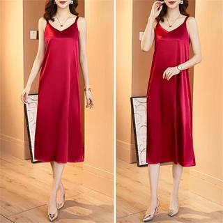 ชุดนอนผ้าซาตินความยาวปานกลางสไตล์ฝรั่งเศสสําหรับผู้หญิง M, L, Xl, Xxl, 3XL, 4XL