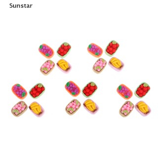 Sunstar ถาดผลไม้ กล้วย ลูกพีช องุ่น สตรอเบอร์รี่ ขนาดเล็ก สําหรับตกแต่งบ้านตุ๊กตา 1:12 5 ชิ้น