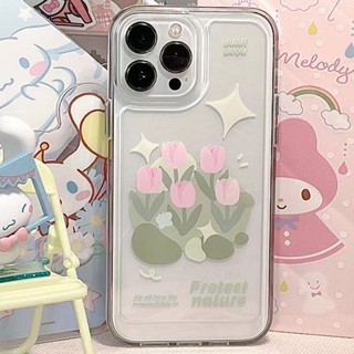 เคสโทรศัพท์มือถือแบบนิ่ม TPU ใส กันกระแทก ลายดอกทิวลิป สําหรับ IPhone 14 13 Pro Max 12 11 Pro XS Max X XR 7 8 6 6S Plus