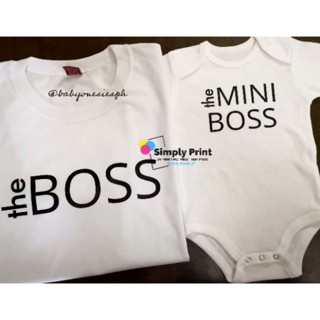 เสื้อยืด ผ้าฝ้าย พิมพ์ลาย The Boss and Mini Boss Onesie Maching LAPO สําหรับเด็กทารก