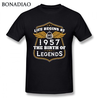 เสื้อยืด พิมพ์ลายดอกไม้ Life Begins At 60 1957 The Birth Of Legends-2 ของขวัญวันเกิด สําหรับผู้ชาย และผู้หญิง