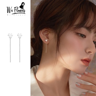 We Flower Lovely s925 Silver Tassel Chain Lucky Clover Earrings for Women Girls Elegant Long Drop Earring Jewelry Accessories