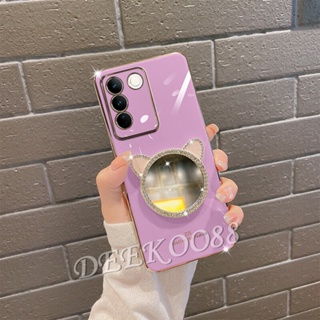 เคสโทรศัพท์มือถือแบบนิ่ม ลายแมวน่ารัก 3D พร้อมกระจกแต่งหน้า สําหรับ VIVO V29 Y27 Y36 Y78 Y02T Y02A 5G 4G VIVOY27 VIVOV29