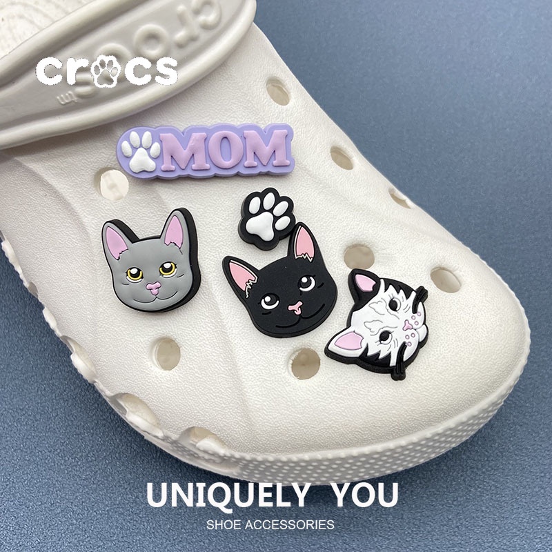 Crocs jibbitz จี้กระดุม รูปหัวแมวน่ารัก สําหรับตกแต่งรองเท้า DIY