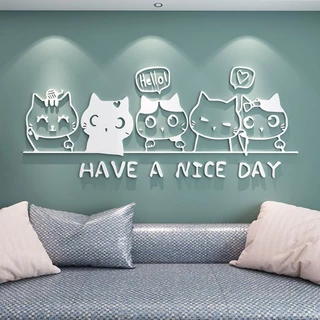 🍀สติกเกอร์แมวน่ารักสร้างสรรค์🍀ห้องนั่งเล่นห้องนอนตกแต่งพื้นหลัง3D สามมิติอะคริลิคตกแต่งห้องสติกเกอร์ตกแต่งผนัง
