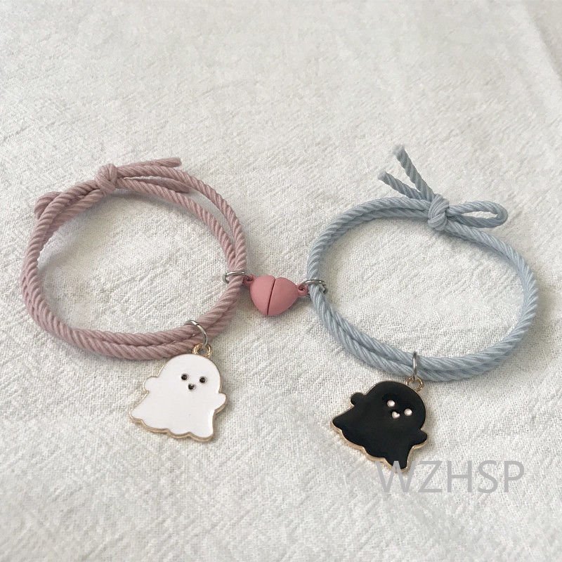 ชุดสร้อยข้อมือแม่เหล็กคู่คาดศีรษะผีน่ารัก, ของขวัญสําหรับแฟนแฟนและตุ๊กตาที่ดีที่สุด, เครื่องประดับเปิดปรับได้ฮาโลวีน