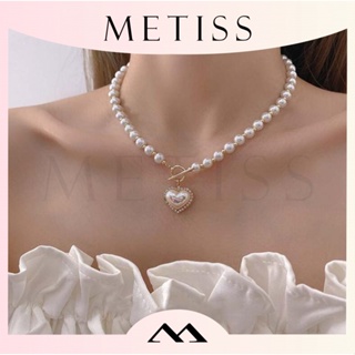 Metiss สร้อยคอโซ่ จี้รูปหัวใจ ประดับมุกเทียม เรียบง่าย สําหรับผู้หญิง