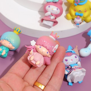 ตุ๊กตาฟิกเกอร์ Sanrio Melody Kuromi Cinnamoroll Kawaii สีชมพู สําหรับตกแต่งเค้กวันเกิดเด็ก 6 ชิ้น