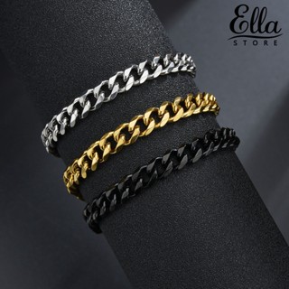 Ellastore123 สร้อยข้อมือ สเตนเลส ชุบโซ่ ทรงเรขาคณิต สไตล์ฮิปฮอป คิวบา เครื่องประดับแฟชั่น สําหรับผู้ชาย