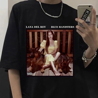 เสื้อยืดแขนสั้นลําลอง ผ้าฝ้าย พิมพ์ลาย Lana Del Rey Blue Banisters Music Album สไตล์วินเทจ ฮาราจูกุ สําหรับผู้ชาย และผู้หญิง