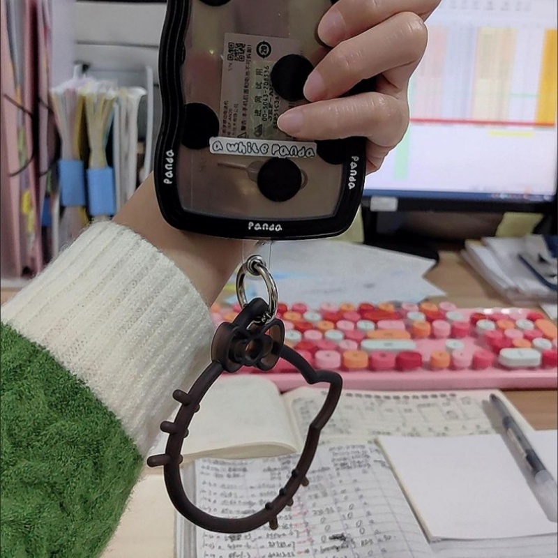Hello Kitty สร้อยข้อมือซิลิโคนเคสโทรศัพท์จี้พวงกุญแจเชือกเส้นเล็กโทรศัพท์สากลป้องกันการสูญหายเชือกนิรภัยสร้อยข้อมือพวงกุญ