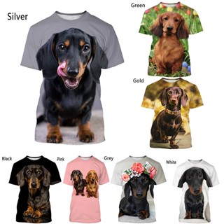 ใหม่ เสื้อยืดแขนสั้นลําลอง พิมพ์ลายสัตว์ Dachshund 3 มิติ แนวสตรีท น่ารัก แฟชั่นสําหรับผู้ชาย และผู้หญิง