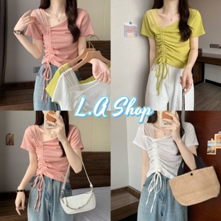 L.A Shop พร้อมส่ง  เสื้อไหมพรมแขนสั้น ดีเทลรูปข้างสีพาสเทล "M5613"