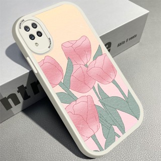 เคสโทรศัพท์มือถือ หนัง PU ซิลิโคนนิ่ม บาง ลายการ์ตูนดอกทิวลิป สีชมพู สําหรับ Samsung Galaxy A12 M12 M22 A22 A32 A52 A52S A72 5G M31