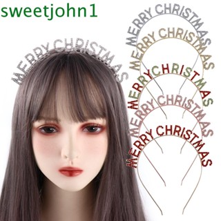 Sweetjohn ที่คาดผม ลายตัวอักษร Merry Christmas หรูหรา สไตล์เกาหลี ของขวัญคริสต์มาส ปีใหม่