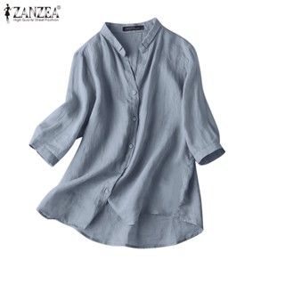 ZANZEA Women Korean Casual Three Quarter Sleeve V-Neck Solid Blouse