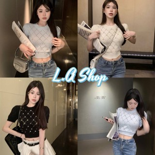 L.A Shop พร้อมส่ง เสื้อไหมพรมแขนสั้น คอกลม ดีเทลปักเพชรทั้งตัวสีพาสเทล "63042"