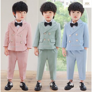 Cute Baby suit สูทเด็กเล็ก สูทเด็กอ่อน ชุดไปงาน สูทสีฟ้า สูทสีชมพู สูทสีเขียว ชุดไปงานสีพาสเทล เซท 3 ชิ้น เสื้อสูท+เส...