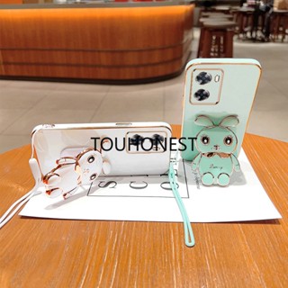 เคส Oppo A77S Case Soft Silicone Shockproof Cute Rabbit Bunny Bracket Stand Phone Casing Cases With Rope เคสซิลิโคนนิ่ม กันกระแทก กระต่ายน่ารัก ขาตั้ง เคสโทรศัพท์ พร้อมเชือกคล้อง
