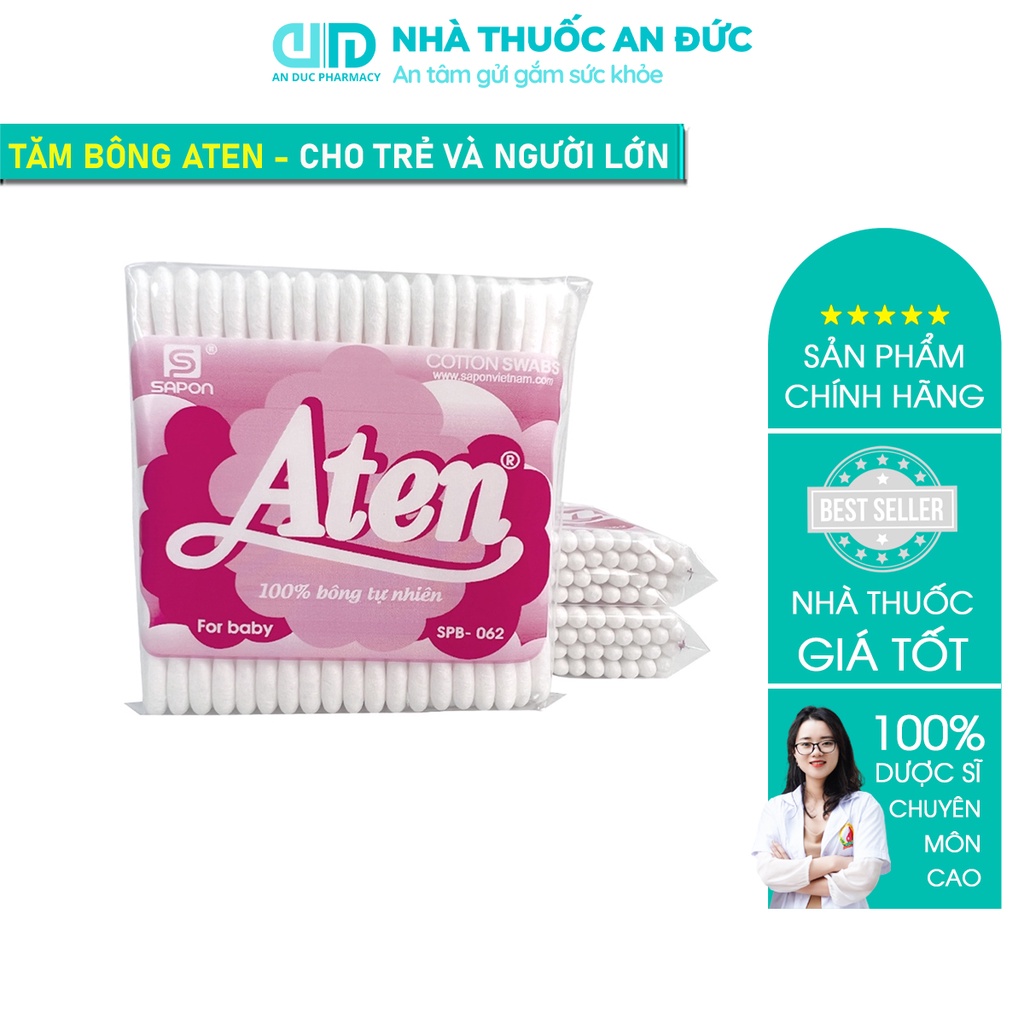 สําลีสําหรับเด็ก Aten Kid สําหรับทําความสะอาดหูและจมูก สําลี Aten ปลอดภัยสําหรับทารก - An Duc Pharma