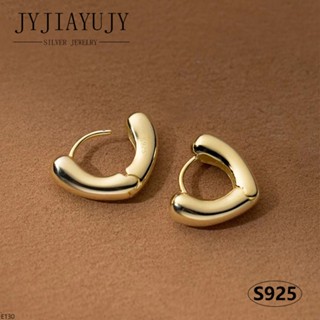 Jyjiayujy ต่างหูห่วง เงินแท้ 100% รูปหัวใจ สองสี สไตล์เกาหลี เครื่องประดับแฟชั่น สําหรับผู้หญิง E130