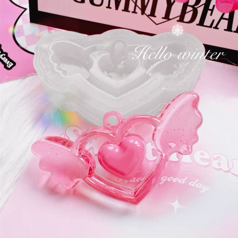 Siy แม่พิมพ์ทรายดูด รูปปีกหัวใจ 3D สําหรับทําเครื่องประดับ พวงกุญแจ DIY