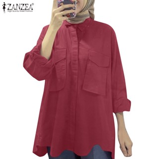 Zanzea เสื้อเชิ้ตแขนยาว มีกระเป๋า สไตล์เกาหลี สําหรับผู้หญิงชาวมุสลิม
