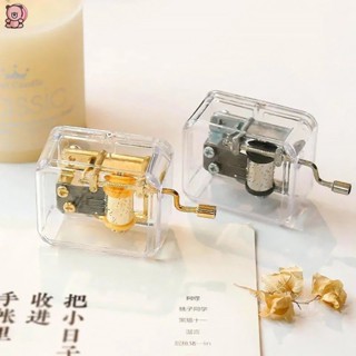 Mini Music Box Hand Cranking Music Movement Transparent DIY Music Box For Birthday Gift Merry Christmas A Variety Of Music YUE