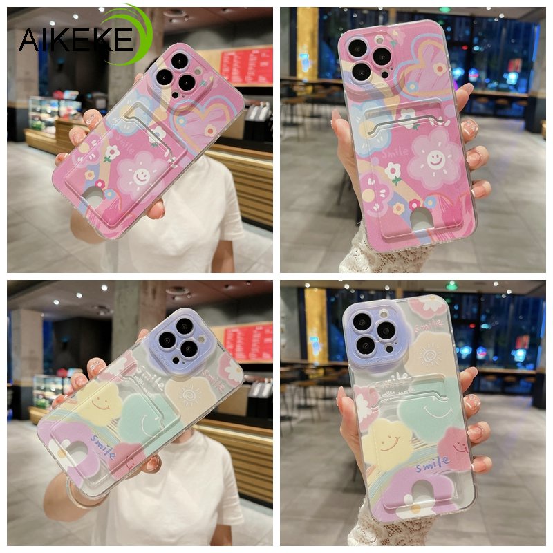 เคสโทรศัพท์มือถือนิ่ม แบบใส ลายหน้ายิ้ม พร้อมช่องใส่บัตร สําหรับ Samsung Galaxy A73 A72 A52 A52S A50 A50S A30S A71 A51 4G A54 A53 A34 A33 A32 M32 5G