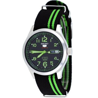 Seiko 5 Sports Mens Military Nato Band 100M 24 Jewels Automatic Fabric Strap รุ่น SRP273 - Black/Green