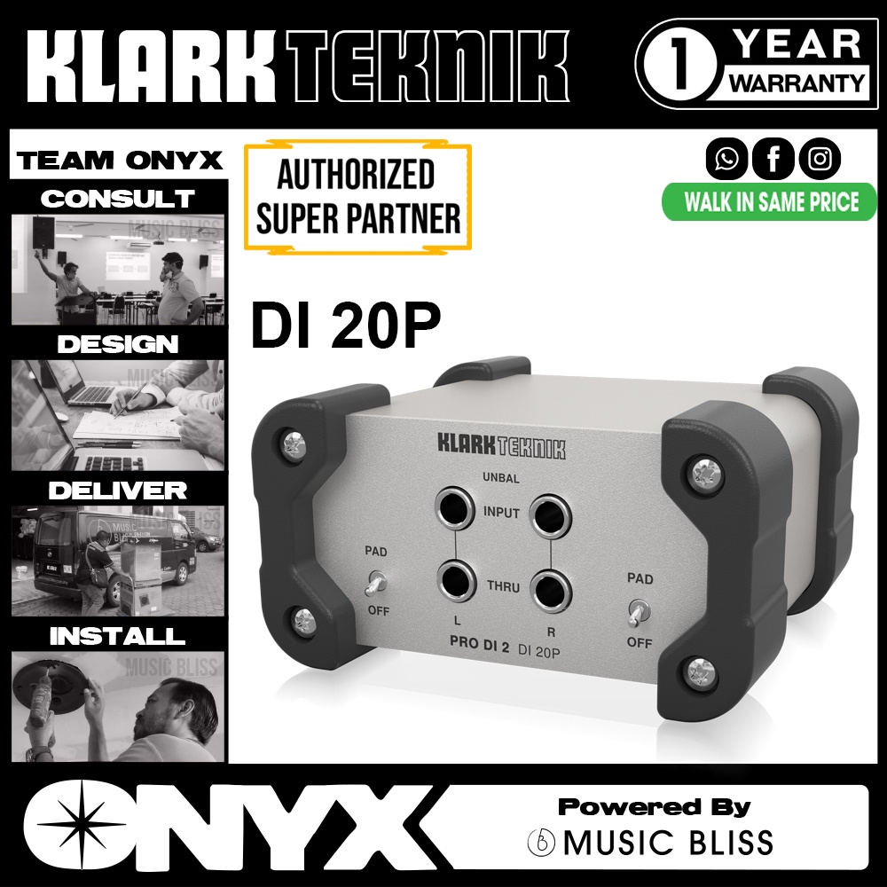 Klark Teknik DI 20P Passive Stereo DI Box พร้อมหม้อแปลง Midas และขยายช่วงไดนามิก (DI20P / DI-20P)