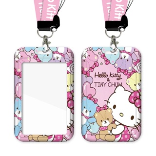 กระเป๋าใส่บัตรประจําตัวประชาชน ลายการ์ตูน Hello Kitty พร้อมสายคล้องคอ บัตรรถบัส