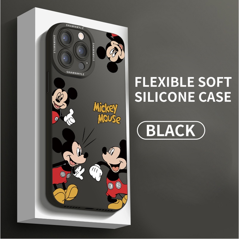 ปลอกน่ารักสําหรับiPhone 17 Air 16E 16 15 14 13 12 11 Pro Max 7 8 6 6s Plus XR X XS Mickey Mouseพิมพ์กล้องเลนส์เต็มฝาครอบป้องกันTPU Matteซิลิโคนนุ่มกรณี | CX C085
