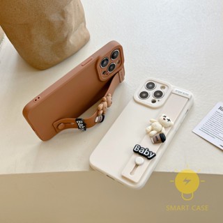 For เคสไอโฟน 14 Pro Max [Coffee Baby Bear Strap] เคส Phone Case For iPhone 14 Pro Max Plus 13 12 11 For เคสไอโฟน11 Ins Korean Style Retro Classic Couple Shockproof Protective TPU Cover Shell