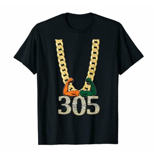 เสื้อยืดแขนสั้นลดราคา เสื้อยืดผ้าฝ้าย พิมพ์ลาย Miami Hurricanes Canes Football 305 Turnover Chain สําหรับผู้ชายS-5XL