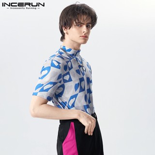 Incerun เสื้อยืดแขนสั้น พิมพ์ลาย แฟชั่นสําหรับผู้ชาย