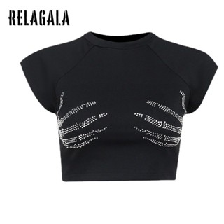 Relagala เสื้อยืด คอกลม แขนสั้น แบบเข้ารูป แฟชั่นสําหรับผู้หญิง 2023