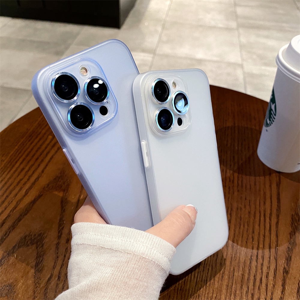 0.3 มม.เคสโทรศัพท์บางเฉียบสําหรับiPhone 14 Plus 13 12 11 Pro Maxกระจกนิรภัยเลนส์ฟิล์มMatte Soft TPUป