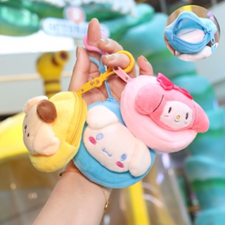 Sanrio กระเป๋าใส่เหรียญ หูฟัง ทรงกลม ลายการ์ตูน Hello Kitty Kuromi Cinnamoroll น่ารัก 3D ขนาดเล็ก พกพาง่าย พร้อมตะขอ สําหรับนักเรียนหญิง